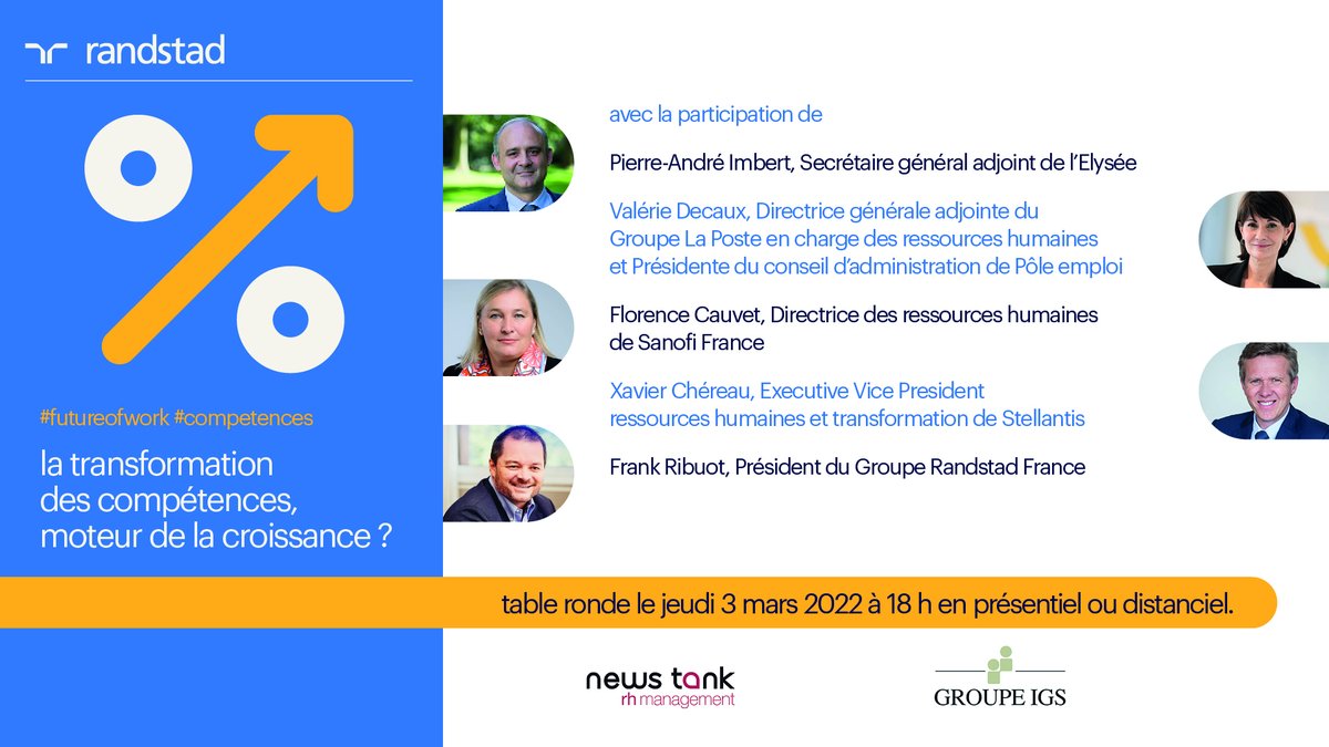 AnaMariaOlcina's tweet photo. Venez débattre avec des intervenants de premier plan et networker avec la communauté #RH lors de cette conférence organisée par le @GroupRandstadFR, en partenariat avec le @GroupeIGS et @NewsTankRH. Inscriptions par ici : https://t.co/x3rBJq9BF9 https://t.co/ZaNHb9EiRi