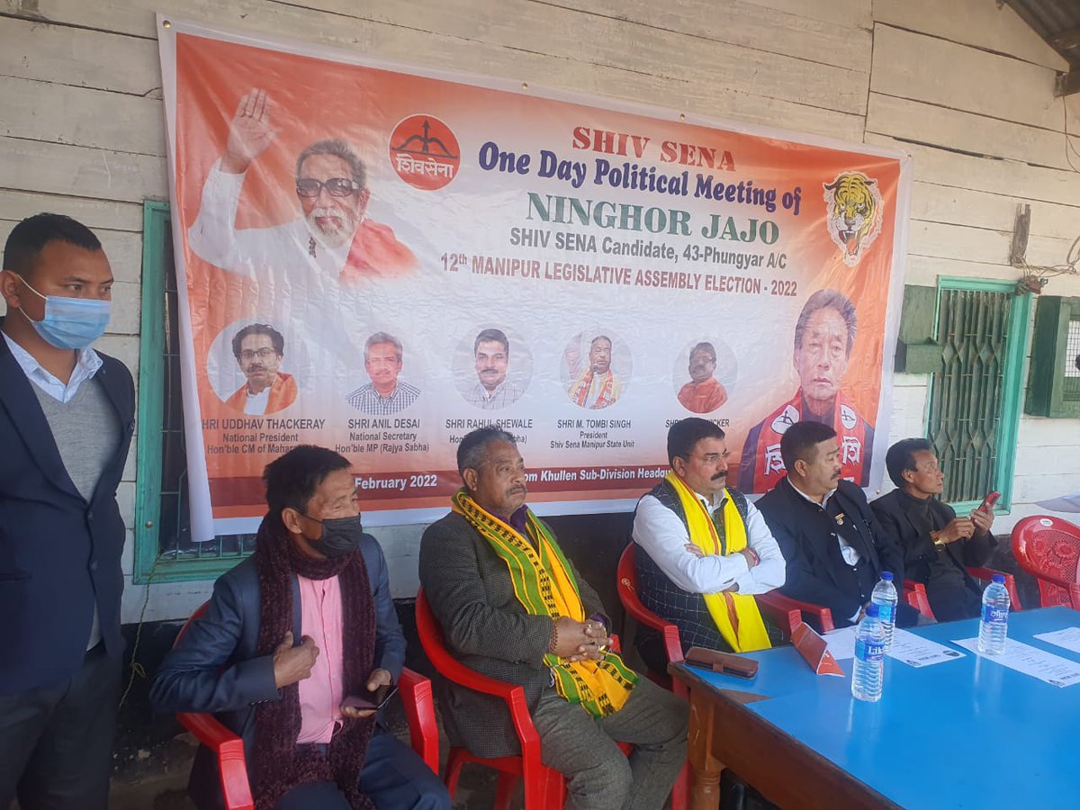 shewale_rahul's tweet photo. Participated in the campaign rally of Shri. #Ninghor_Jajo, the official candidate of @ShivSena from #Phungyar Assembly at #Ukhurul, #Manipur with #Shivsena_Manipur_State_Unit president Shri.#M_Tombi_Singh
and Gen. Secretary Shri. @LaithangbamSam. Also interacted with the voters. https://t.co/rIbLnunFPh