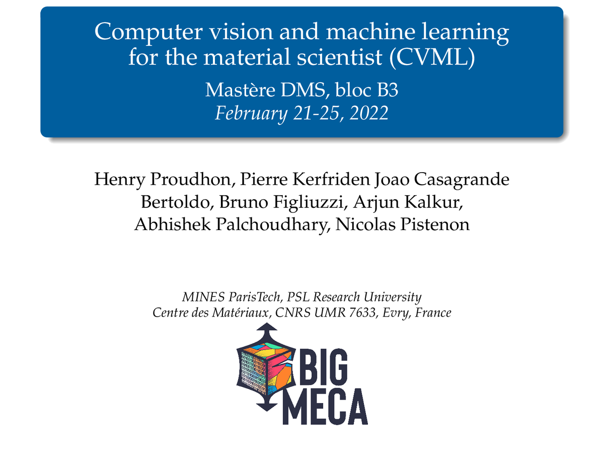 heprom's tweet photo. Very proud to start this new edition of "Computer Vision and machine learning for the material scientist" with more than 90 students from all over France #BIGMECA @MINES_ParisTech https://t.co/42VMUEgyjK