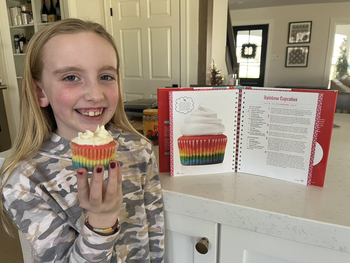wmehringer's tweet photo. A day off from school means an extra day to bake in the kitchen. Rainbow Cupcake success! @duffgoldman @Wolfiesmom https://t.co/BE0a2qjViF