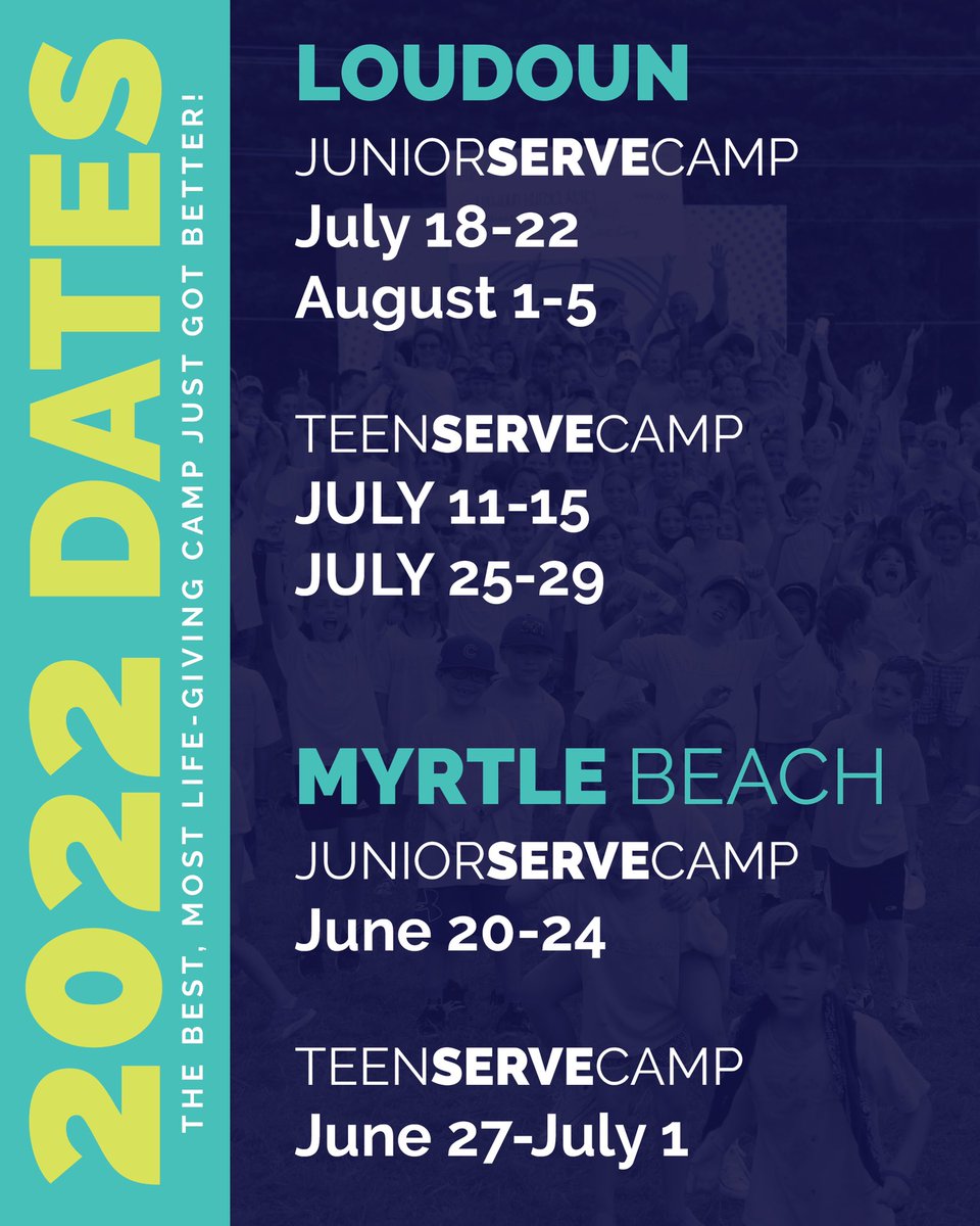 ServeCamp's tweet photo. It’s finally here - SERVE CAMP 2022 dates have been released! Here we come Loudoun &amp; Myrtle Beach!!! https://t.co/58t5FxAUs3