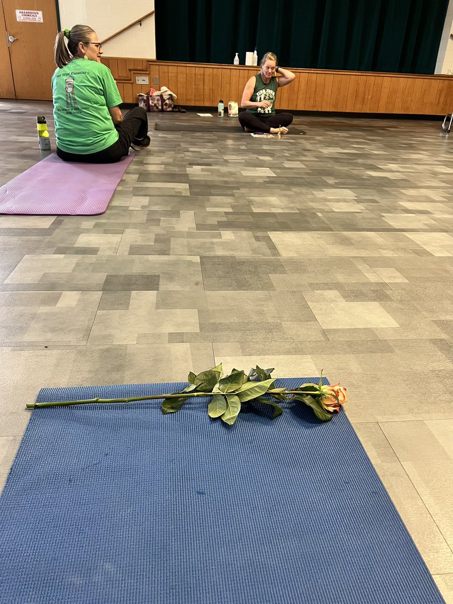 MrsZ_DWES's tweet photo. Thank you so much, Season, for the yoga session! My body and mind feel so much more relaxed now. I am strong. #dinosassemble @DeepWood_RRISD https://t.co/bFQhmruAlv