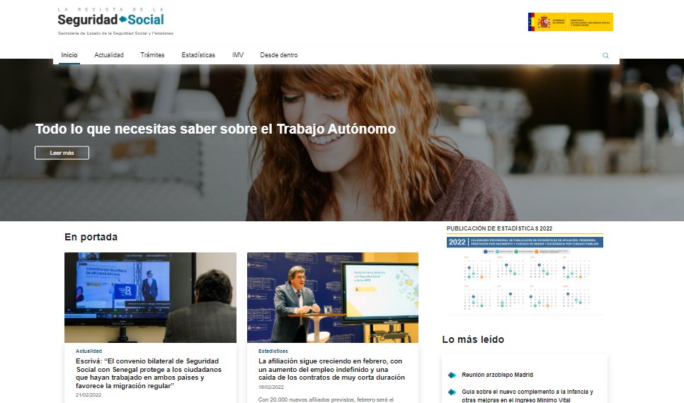 💻Hoy estamos muy contentos de contaros que estrenamos diseño. ¿Lo has visto ya? 🧐

👉revista.seg-social.es

🙏Gracias a los compañeros de la Gerencia de Informática de la Seguridad Social  #GISS que lo han hecho posible