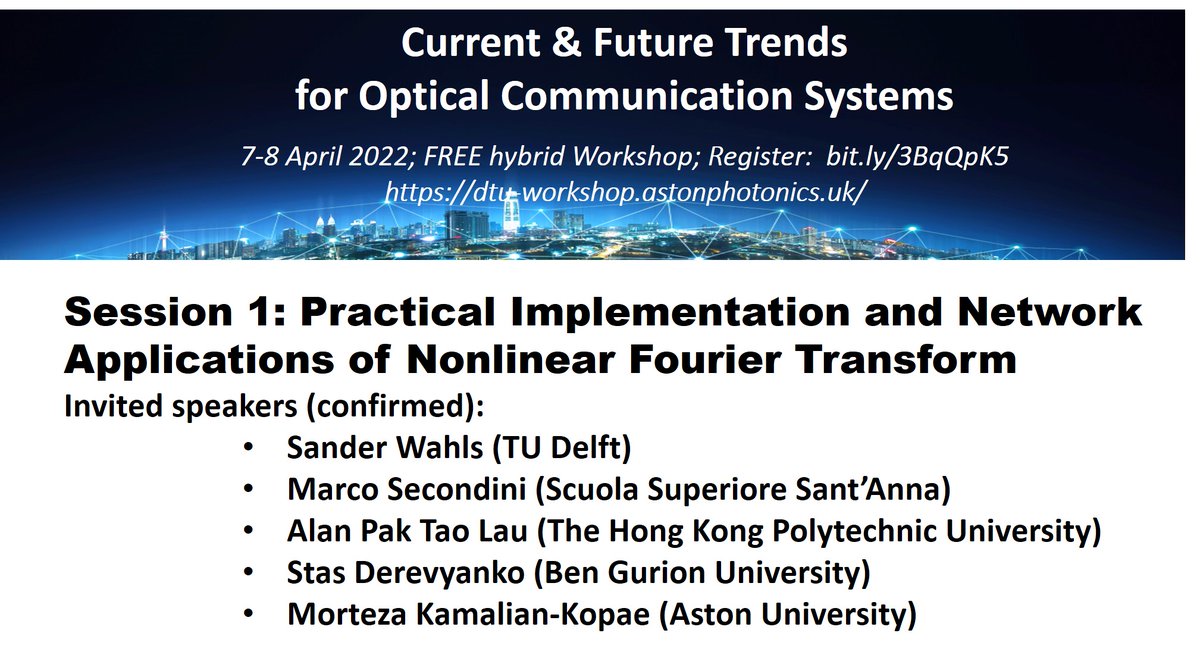 EidFonte's tweet image. Interested in 'Practical Implementation and Network Applications of Nonlinear Fourier Transform?' 
Just one of the topics covered in our FREE 2-day Workshop on Trends in Optical Communication Systems. Hybrid event with prominent speakers
➡️dtu-workshop.astonphotonics.uk
#ML #AI #OptCom