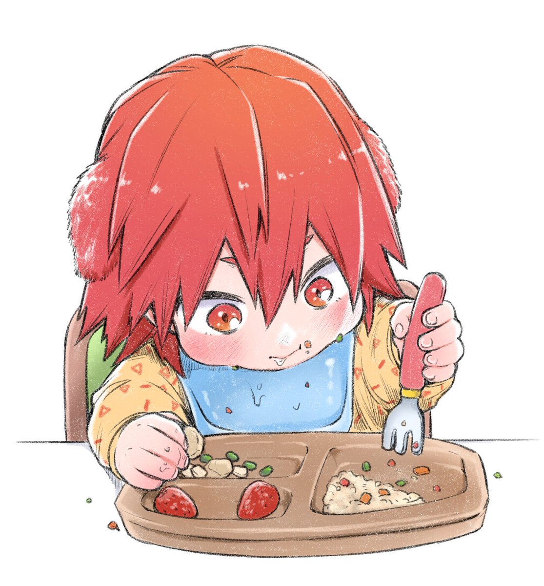 food 1boy red hair male focus solo food on face animal ears  illustration images