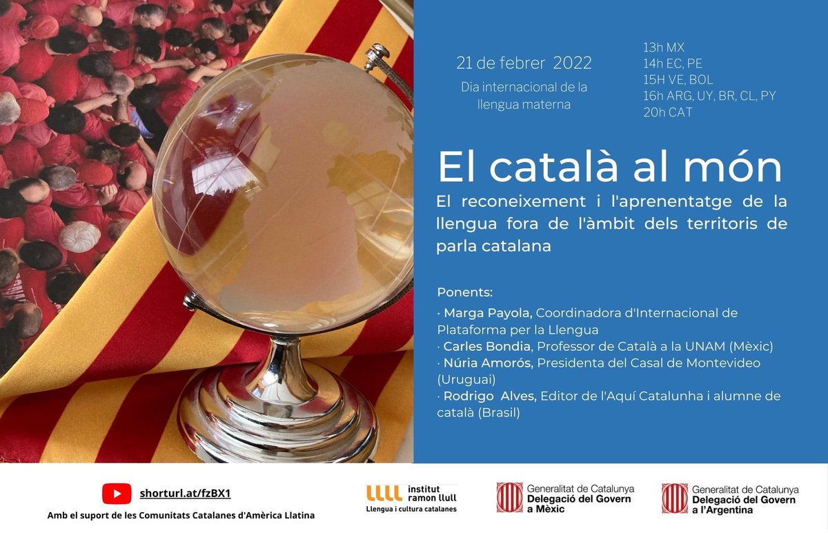 Catalunya_ARG's tweet photo. 📢 Avui #DiaDeLaLlenguaMaterna connecta amb “El Català al món”
Amb @margapayola @llenguacat #CarlesBondia @UNAM_MX @nuriamoros @ccmontevideo #RodrigoAlves @ACatalunha #LenguaMaterna @UNESCO @UN
✍️inscripcions: https://t.co/iEMuHnNFzF
🗓️21/02 13h Mx 16h Con Sud 20h Cat https://t.co/9eiZVUJogf