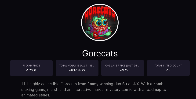 s0mple666's tweet photo. @solanaplays Don’t sleep on Gorecats 🩸🩸
Emmy award winning artists, doxxed team, no breeding, extra collections, card games, physical toys, video games, animated series. Less than 5% listed. FP x4 since mint.
Staking launching on Wednesday. 
LFGore! 🩸🩸
@GORECATS @StudioNX https://t.co/zobgDz9FAb