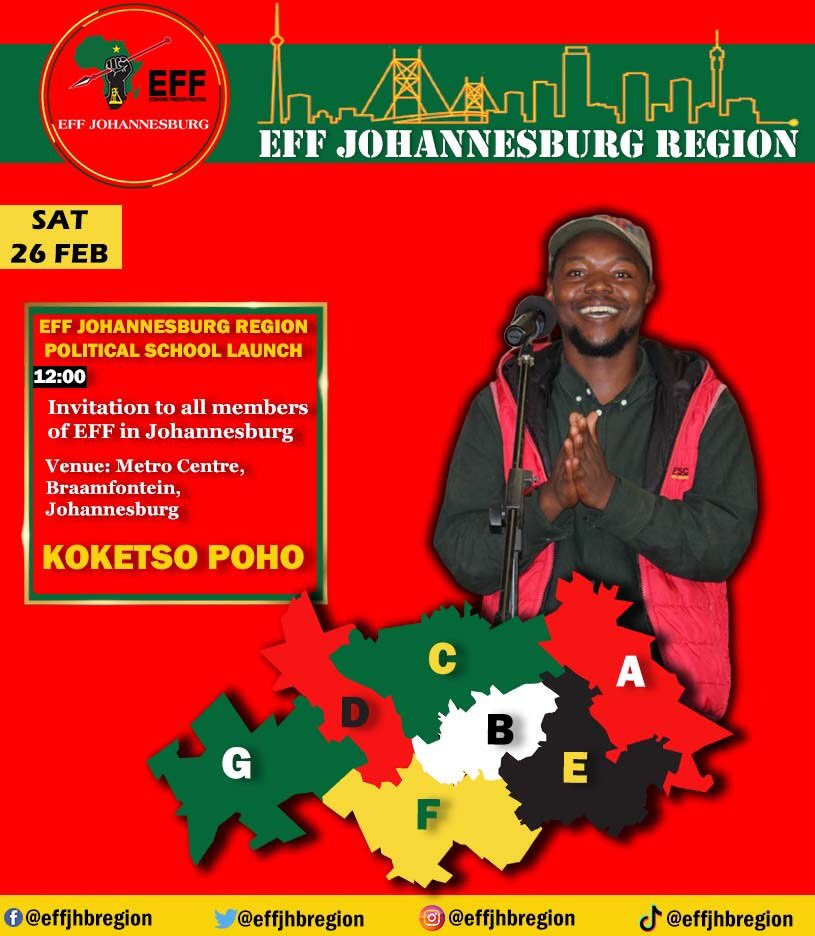 EFFJoburgCaucus's tweet photo. @EFFSouthAfrica Johannesburg Region Political School Launch.

“Education remains the key to both economic and political empowerment.” — Barbara Jordan

#EFFJoburgPoliticalSchool2022 https://t.co/j3jaFFkUAZ