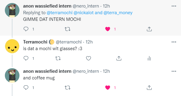 terramochi's tweet photo. Thank u @nero_intern for the suggestion!! Is so cute we love x3! ❣️"Nero Intern" is now an official trait! :3 

‼️ Random suggestion box time! 
1. Follow @terramochi and RT and tag 2 friend
2. Comment traits your mochis should have! 

Many surprises on mint day~😊

#TerraNFTs https://t.co/3UAdnBBWQZ