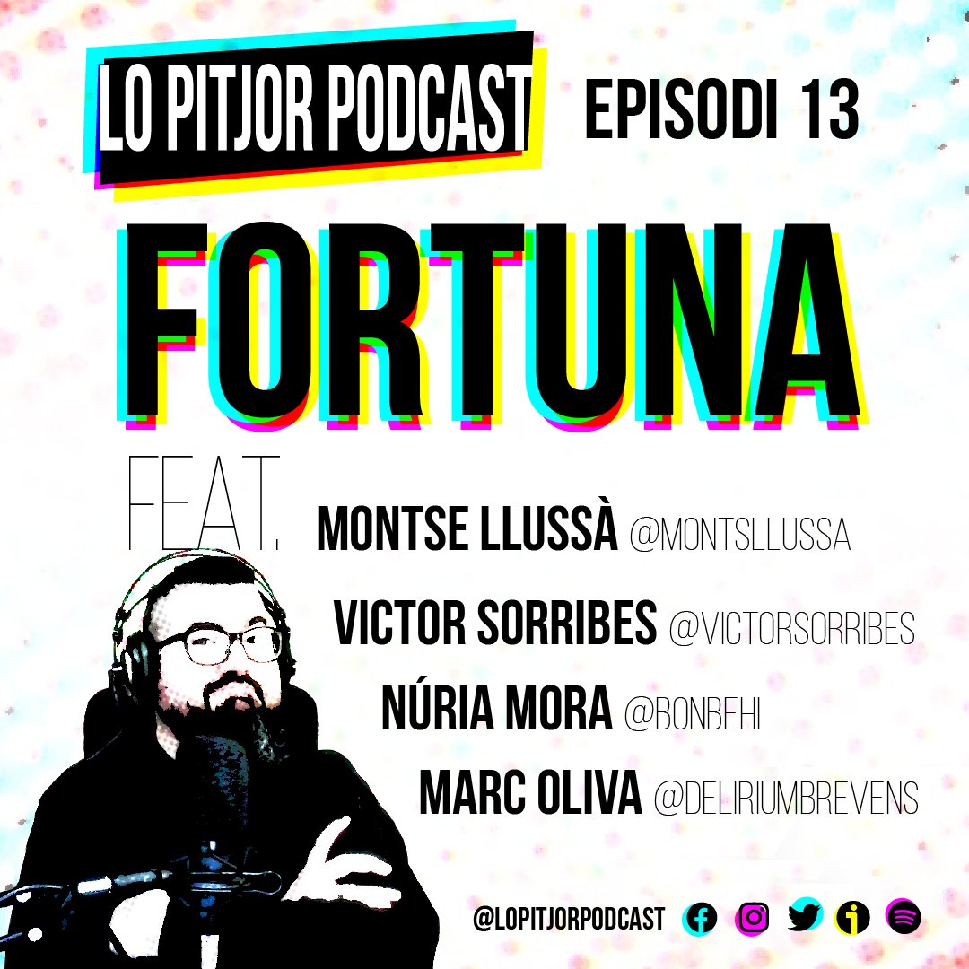 Lo Pitjor Podcast (@lopitjorpodcast) on Twitter photo 📢 13è episodi de #LoPitjorPodcast on parlem de la #FORTUNA ✨ en Montse Llussà <a href="/Montsllussa/">Monts Llussà-Masdéu</a>, Victor Sorribes <a href="/VictorSorribes/">Victor Sorribes</a>, Núria Mora <a href="/bonbehi/">Núria Mora🎗</a> i Marc Oliva @deliriumbrevens 😱 Mos ha tocat la Grossa, mama!
🟠 go.ivoox.com/rf/82498062
🟢 sptfy.com/7tau 📢 13è episodi de #LoPitjorPodcast on parlem de la #FORTUNA ✨ en Montse Llussà <a href="/Montsllussa/">Monts Llussà-Masdéu</a>, Victor Sorribes <a href="/VictorSorribes/">Victor Sorribes</a>, Núria Mora <a href="/bonbehi/">Núria Mora🎗</a> i Marc Oliva @deliriumbrevens 😱 Mos ha tocat la Grossa, mama!
🟠 go.ivoox.com/rf/82498062
🟢 sptfy.com/7tau
