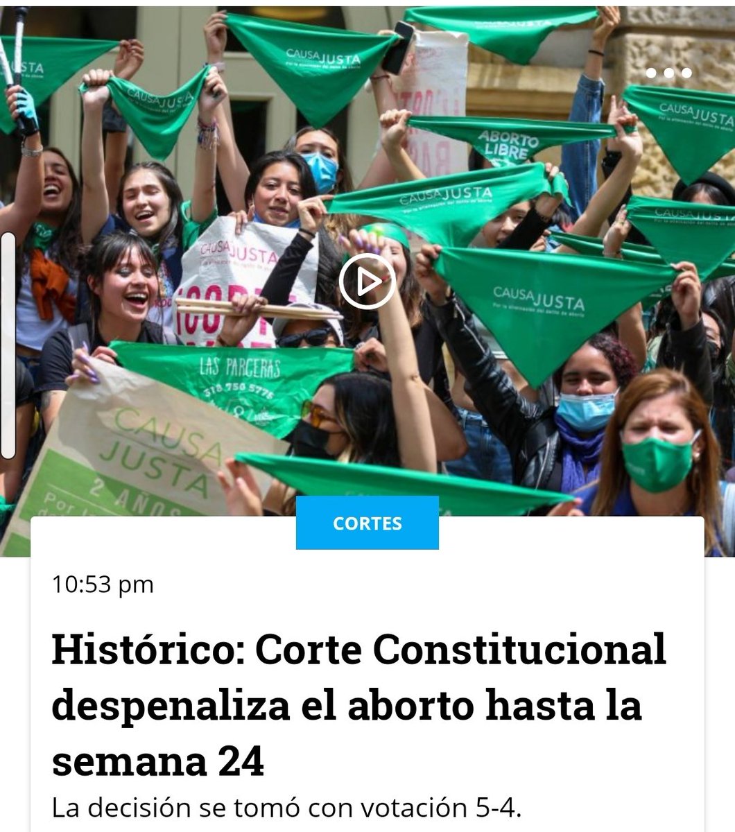 Historisk! Fri abort fram till vecka 24 i Colombia. Den gröna vågen fortsätter att avancera i Latinamerika!🦋💚✊