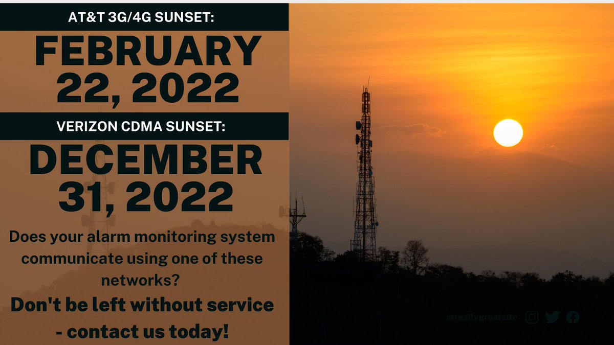 Tech_Elec's tweet image. AT&T's 3G/4G non-LTE sunset date is tomorrow - is your alarm system prepared? For more on how this affects you and what can be done about it, check out the FAQ on our website:
okt.to/AhqTkR
#3Gsunset #monitoringmonday #fireandsecurity