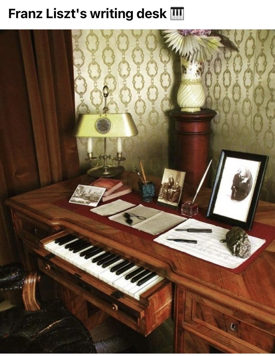 playinglesshurt's tweet photo. #Pianist #composer Franz Liszt’s desk in his former home in Budapest. I was able to see it in the same room as his concert grand with bust of #Beethoven https://t.co/MkNXVybwmz