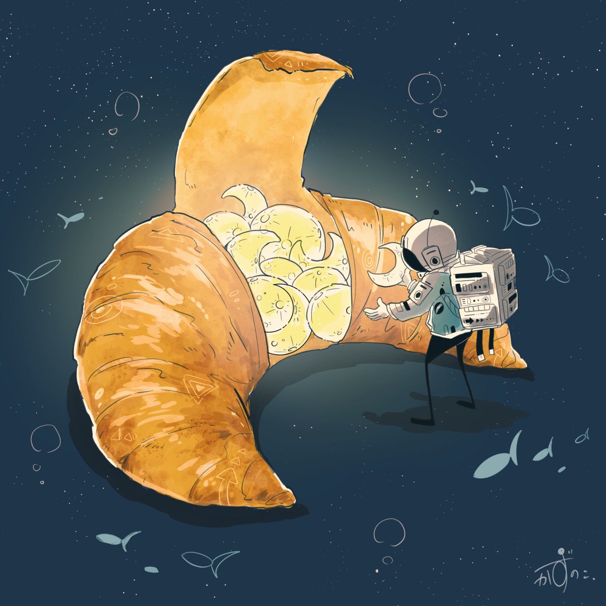 「月がパンパン 

#イラスト 」|かずのこのイラスト