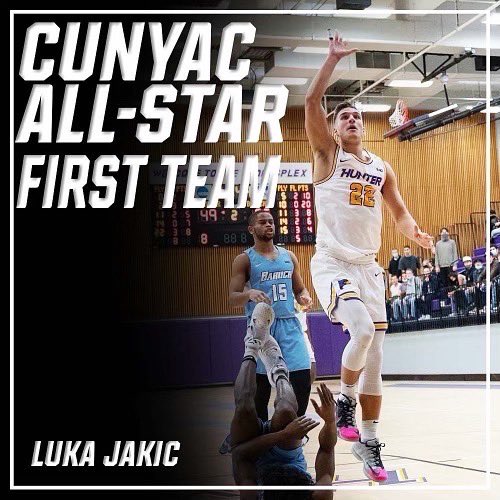 HunterHawksMBB's tweet photo. Congrats to Luka Jakic for being selected #CUNYAC First Team All Star and Barrett Lowe for being named to the Sportsmanship Team! #gohakws #d3hoops https://t.co/6gLnJ6eqfL