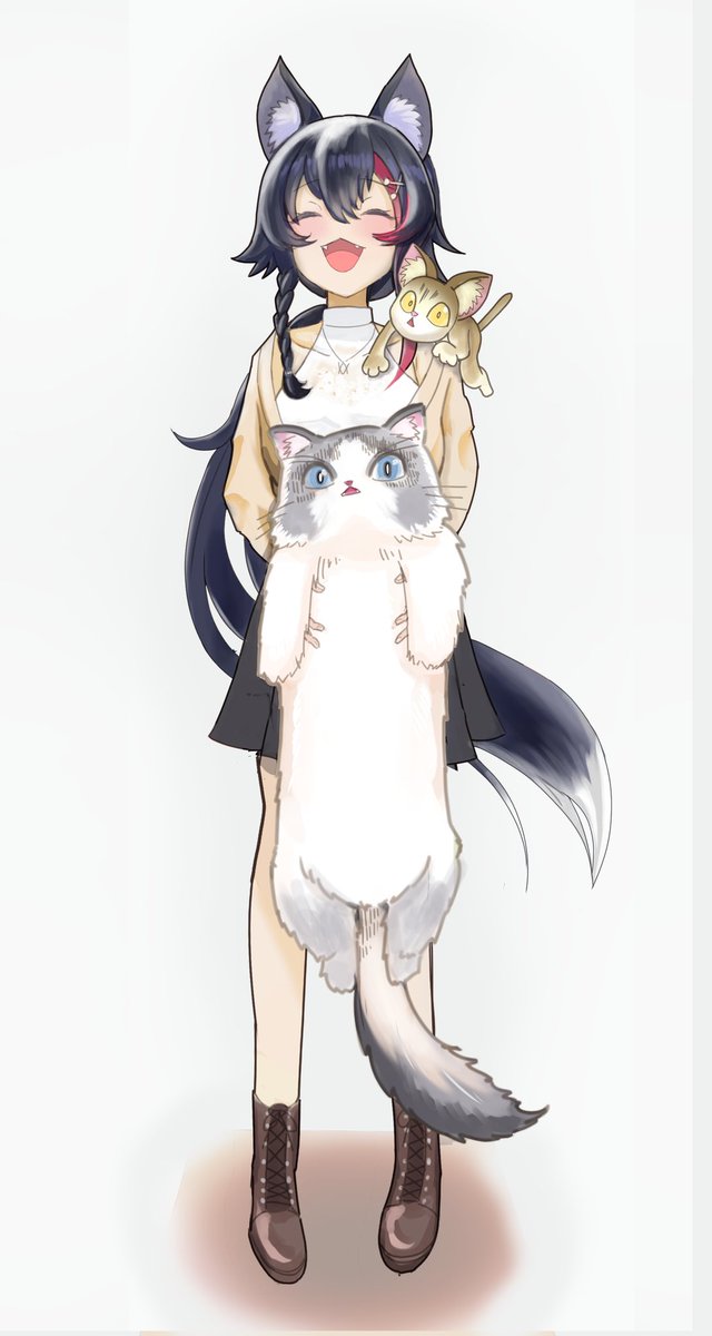 ookami mio 1girl cat wolf ears animal ears black hair wolf girl long hair  illustration images