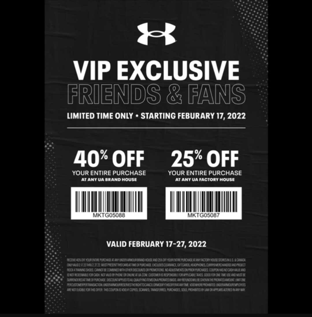 FYI: Take advantage of this great special happening at Under Armour!
*Excludes clearance and cannot be combined with military discount.
.
.
.
#FreedomCrossing #FBTX #FortBliss #FtBliss #FortBlissTexas #ShopFortBliss