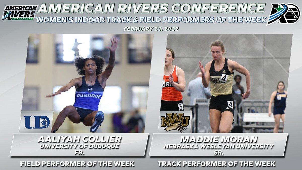 AmerRiversConf's tweet photo. .@NWU_TRKnFLD's Moran and @UDTFXC's Collier Named @AmerRiversConf Women's Track & Field Performers of the Week
#rollriversTF
๐ฐ: https://t.co/RcVfq2SeZr https://t.co/Iow3J9kT6W
