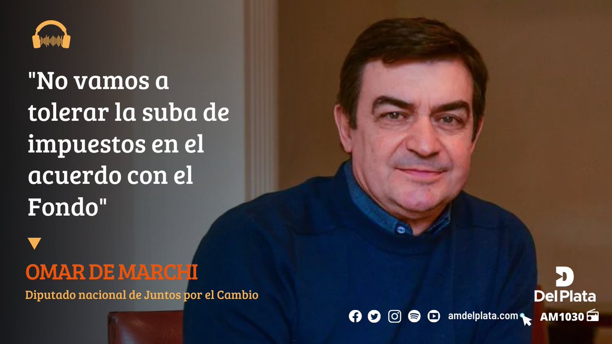 📻 [#Sobremesa] Omar De Marchi (<a href="/omardemarchi/">Omar De Marchi</a>), diputado nacional de Juntos por el Cambio, en comunicación con <a href="/pautrapani/">paula trapani</a> y @marcanay
 
▶️ "No vamos a tolerar la suba de impuestos en el acuerdo con el Fondo"
 
👇Escuchá la nota completa:
cutt.ly/kPIlerF