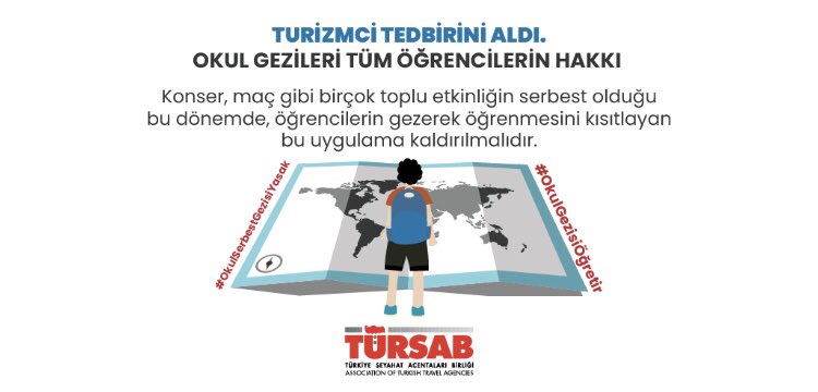 KONSER, MAÇ SERBEST, OKUL GEZİSİ YASAK
Turizmci tedbirini aldı. Okul gezileri tüm öğrencilerin hakkı.
#OkulSerbestGezisiYasak #OkulGezisiÖğretir
<a href="/tcmeb/">Millî Eğitim Bakanlığı</a> <a href="/saglikbakanligi/">T.C. Sağlık Bakanlığı</a> <a href="/drfahrettinkoca/">Dr. Fahrettin Koca</a>