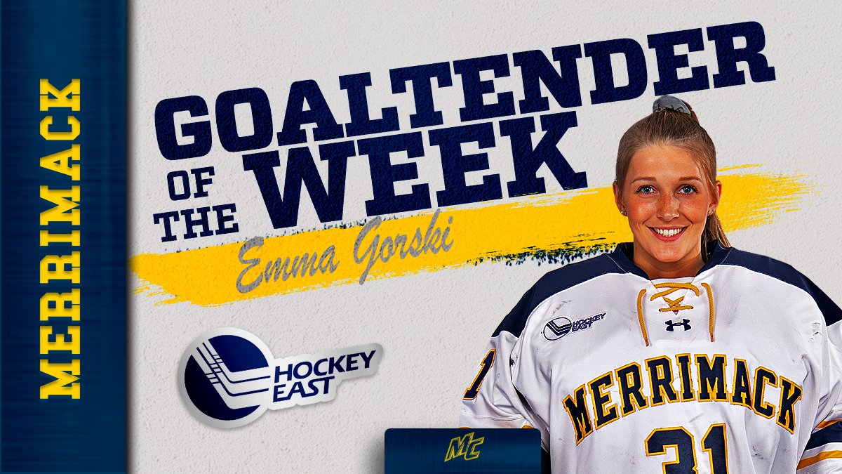 Merrimack_WIH's tweet photo. One of two @hockey_east Player of the Week honors! 

Goalie Emma Gorski went 2-0, turning 50 saves and backstopping the Warriors' 8-for-8 penalty kill over the weekend!

#GoMack https://t.co/actwE0g4QT
