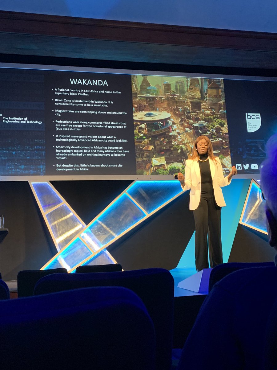 jeremy_morley's tweet photo. Eneni Bambara-Abban speaking first on smart city technology. Enjoying the Wakanda hook to the talk! #TuringTalk https://t.co/iGltP8Lq7L