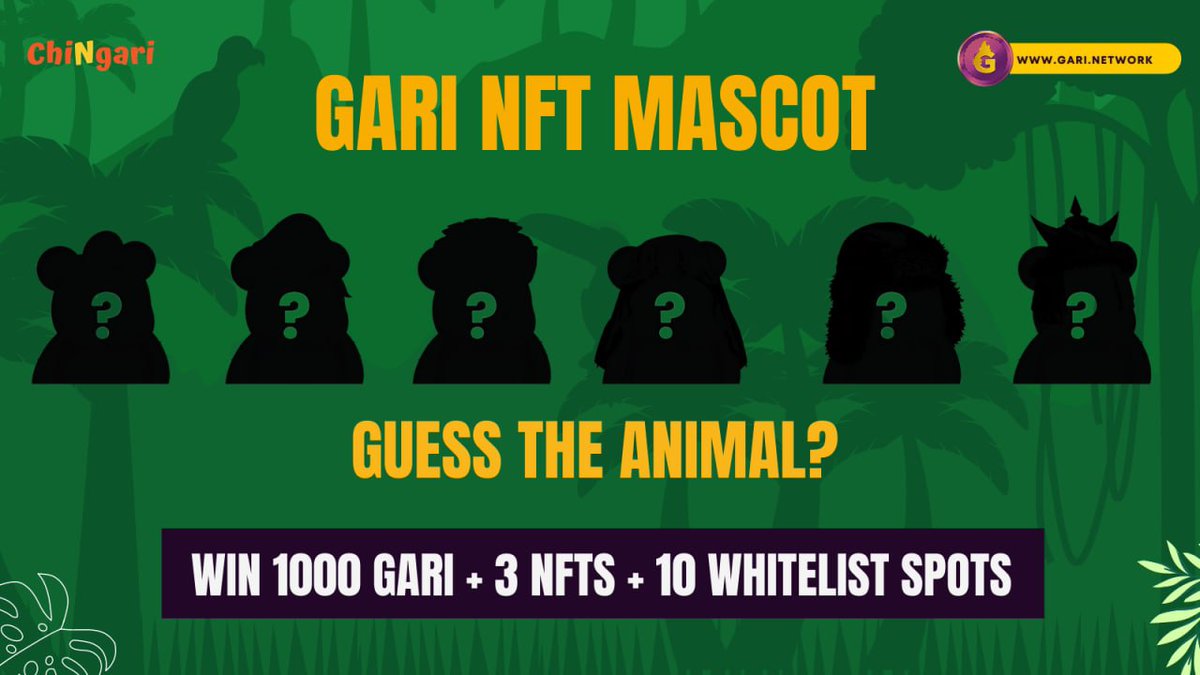 📢 We're gearing up for the biggest &amp; Most Anticipated Unveil of Q1 2022. Chingari will be unfolding the GARI NFT Mascot.

⏩ Win 1000 GARI + 3 NFTs + 10 whitelist spots

💰 Comment your guess on which animal will be th GARI NFT Mascot 👇

#GARIxNFTs #MascotUnveil