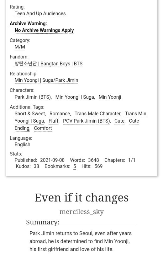 randyfics's tweet photo. Even if it changes • 3.6k 

☁️ Yoonmin au 
☁️ Short &amp; Sweet / Fluff 
☁️ Rated T 
☁️ Jimin's p.o.v. 

🔗https://t.co/8ACpIow7el https://t.co/mwB1lJspVA