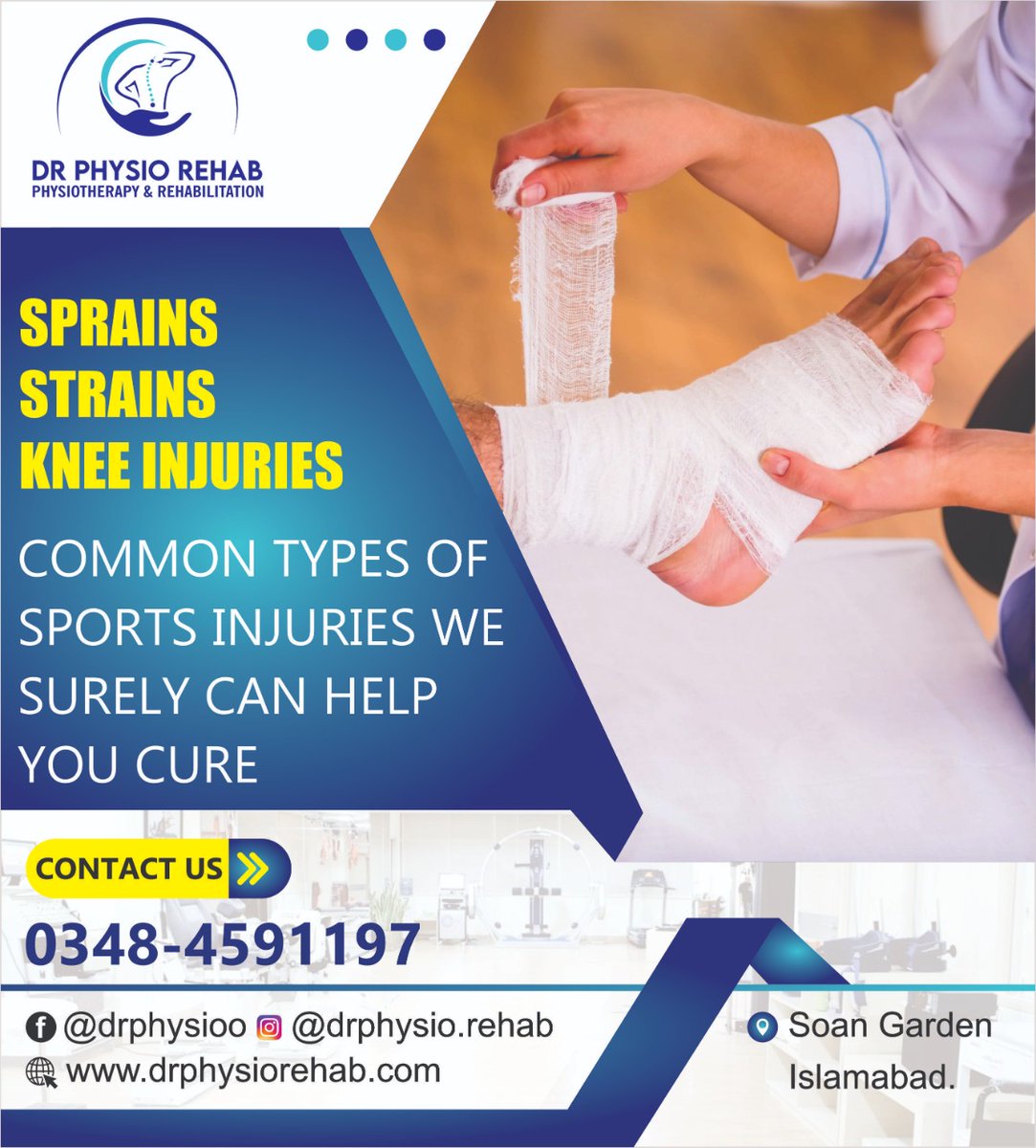 Injuries can cause severe pain and further injury but with correct  examination and treatment, can be corrected in no time. Book your first consultation with Dr Physio Rehab today and free yourself from unwanted pain. 
📞 You can call us at 0348-4591197