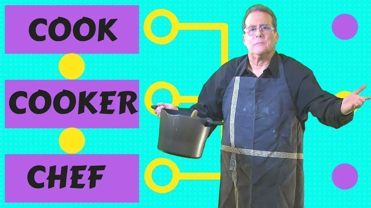 VickiVideos's tweet photo. Cook, Cooker or Chef? Learn the difference and avoid an embarrassing mistake in the #ESL video. #LearnEnglish #Twinglish https://t.co/bSDrofnW3h https://t.co/d1jWqJygmr