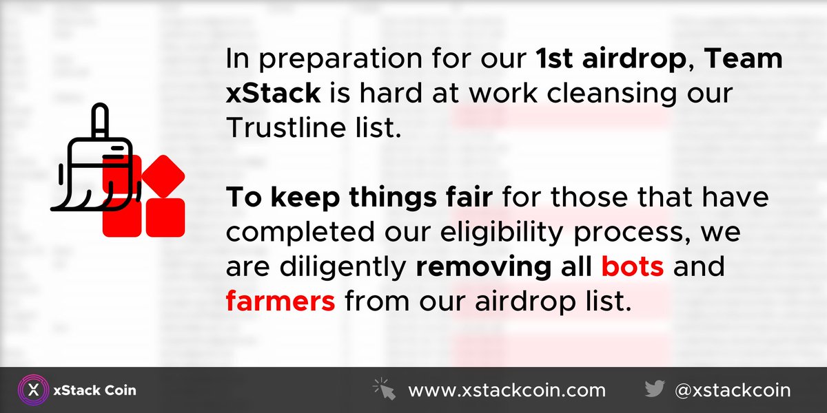 xstackcoin's tweet photo. To keep bots and farmers from receiving $xStack, we're scrubbing our Trustline database for offenders. We are ONLY interested in rewarding those that actively support our project!  

🚫🤖's or 🧑‍🌾's

#keepingthingsfair https://t.co/hk6k7WPYZA