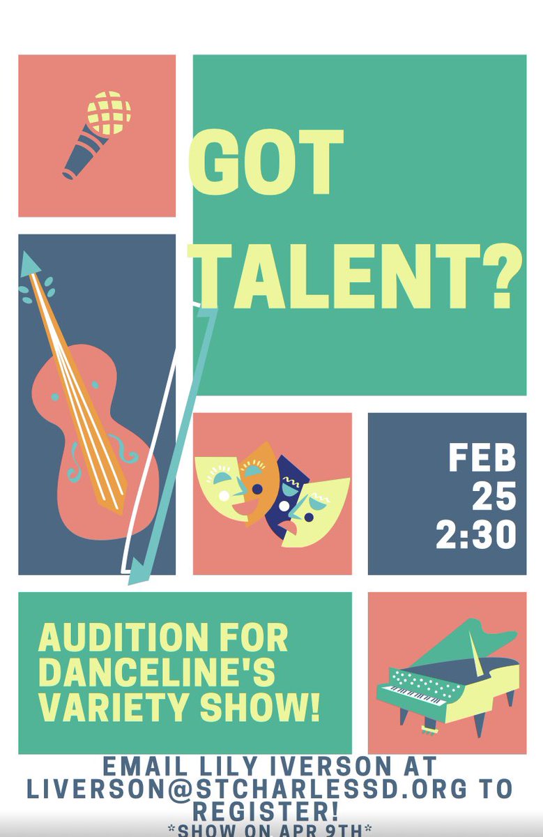 Don't forget, auditions for Variety Show are THIS FRIDAY after school. Hope to see you there!