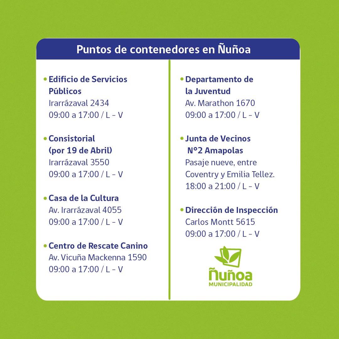 MuniNunoa's tweet photo. ♻️¿Sabías que el aceite doméstico se puede reciclar? ¡Tenemos 7 puntos de contenedores en la comuna!
🚮Sigue las instrucciones de las imágenes para reciclar el aceite que ya usaste en tu casa y entrégalo en nuestros puntos #BioOils para que pueda convertirse en #Biodiesel. https://t.co/WgM7HoRxd7