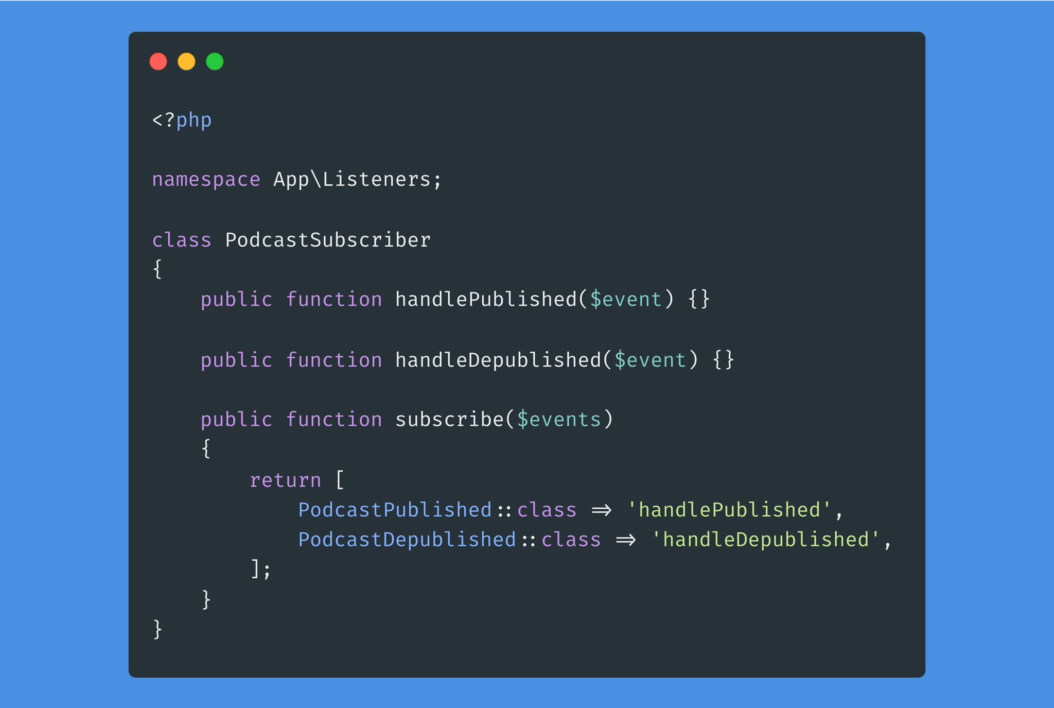 Create Subscribers to listen to & handle multiple events using separate methods, inside a single class