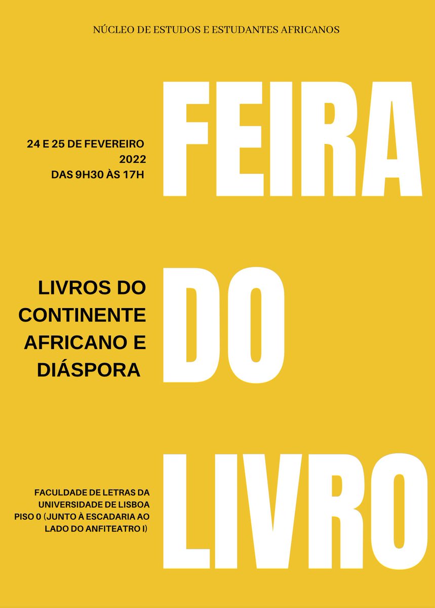 elivulu's tweet photo. Nos dias 24 e 25 de Fevereiro estaremos na Feira do Livro na Faculdade de Letras da Universidade de Lisboa, organizado pelo @Neeaflul. Uma excelente oportunidade para adquirir livros de autoras angolanas e autores angolanos.

#elivulu #feiradolivro #neea #flul https://t.co/Ynyq6BQR4D