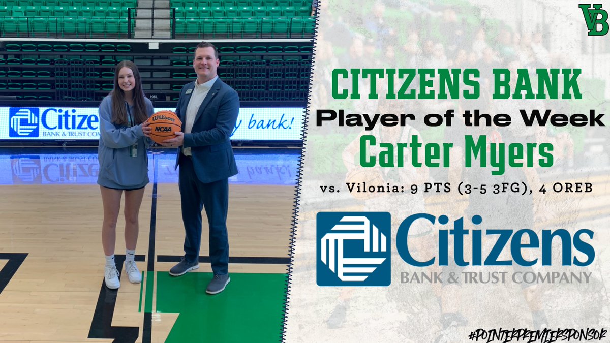 Our <a href="/CitizensBankVB/">Citizens Bank</a> player of the week goes to Carter Myers! Carter had her best game of the season Friday @ Vilonia, scoring 9 points (3-5 3FG) and grabbing 4 off. rebounds. We are proud of her growth this season!

Thank you to <a href="/bradmar10/">Brad Martin</a> and Citizens Bank for your support!
