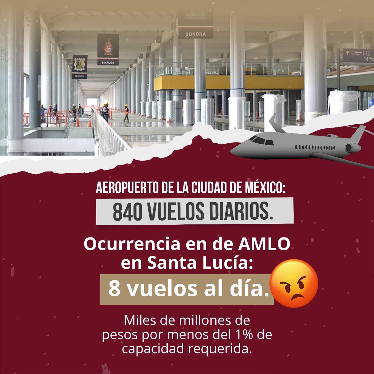 CaroBeauregard's tweet photo. México tuvo la oportunidad de resolver un problema de movilidad con un nuevo aeropuerto ✈️ capitalino útil y funcional.

Lo que nos entrega ❌Morena es una burla, que costó miles de millones de pesos. https://t.co/rkJ8uPKdFY