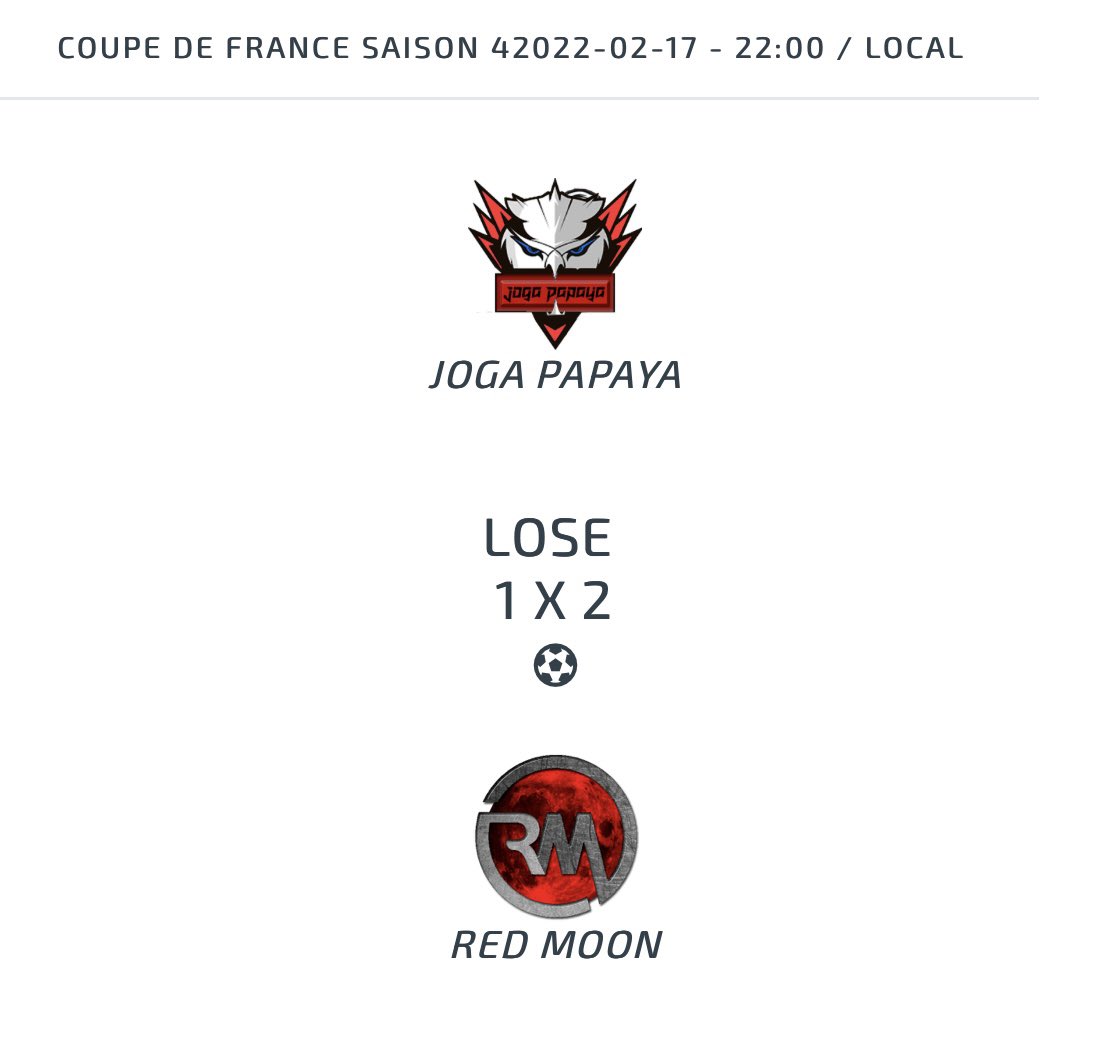 HVCorleone's tweet photo. 🚨 Résultat Coupe De France @VPA_France 🚨

Nous somme arriver en final pour la 3ieme fois consécutive, et malheureusement 3ieme défaites 🤦🏻 

Bien jouer à notre adversaries 🏆  ! 

🆚 @TEAMREDMOON ❌1-2 

#FIFA22  #CoupedeFrance 
#esport #11vs11 #clubpro #Xbox @VPA_France https://t.co/1ccEwU21Qh