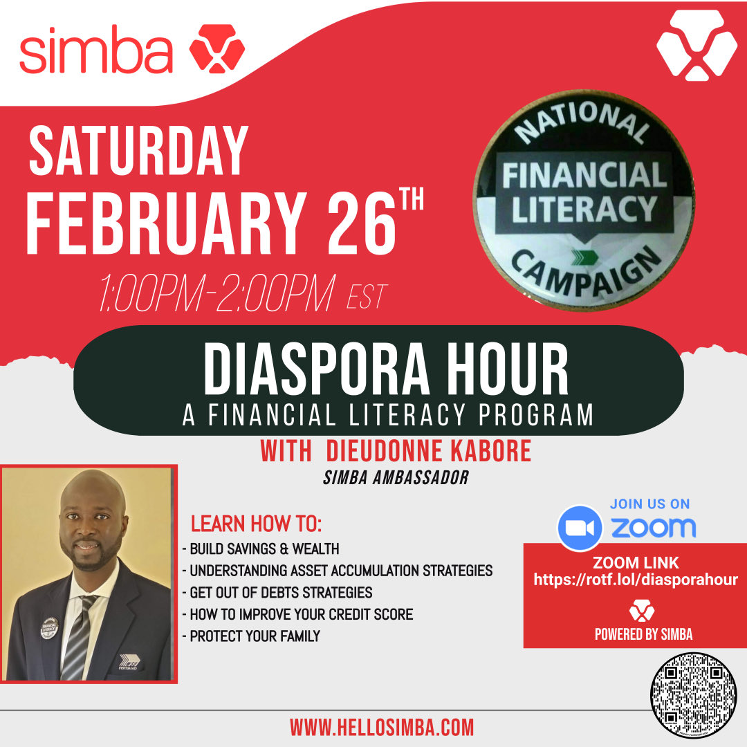SimbaWorldwide's tweet photo. A FINANCIAL LITERACY PROGRAM WITH   DIEUDONNE KABORE, SIMBA AMBASSADOR.
 https://t.co/mQ1LmnVUcA    POWERED BY SIMBA #simba #hellosimba #financialfreedom #financialliteracy #moneytransfer #africanimmigrant https://t.co/eWVM0HNUHI