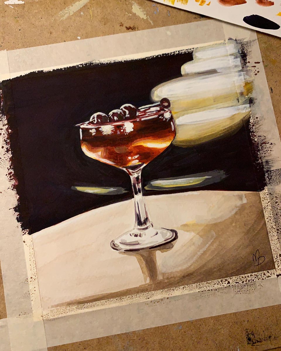 mondaedesigns's tweet photo. I officially sold my first original gouache painting! I am so excited to re-home this beauty #manhattan #cocktailart #gouachepainting https://t.co/h4l4H6L3Zr