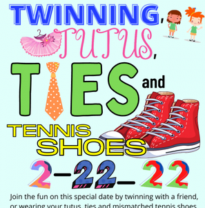 mariamboydnc's tweet photo. Tomorrow, Tuesday, February 22nd is Two's Day. We invite everyone to wear ties, tutus, tennis shoes, or dress as twins. https://t.co/sKG1jY2gGp