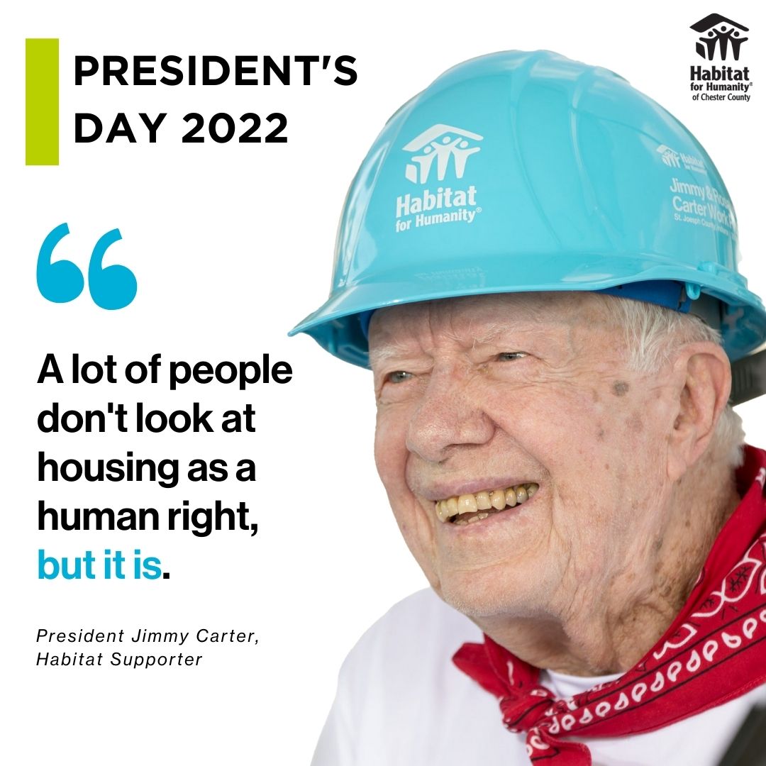 Happy President's Day! 🇺🇸 Over the years, The Carters have worked alongside with over 104,000 volunteers in over 14 countries helping to build, renovate, and repair over 4,390 homes. Happy President's Day Mr. Carter! 🇺🇸