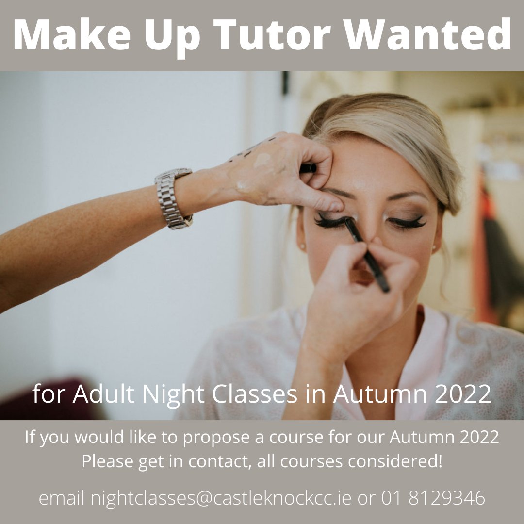 NightclassesCCC's tweet photo. Tutors wanted for our Autumn 2022 Adult Education Night Classes Programme. All proposals &amp; all courses considered. Email nightclasses@Castleknockcc.ie or call 8129346 with your proposal or for more information. #Castleknock #AdultEd #NightClasses #Clonsilla #Carpenterstown https://t.co/FqRRoLbqOp
