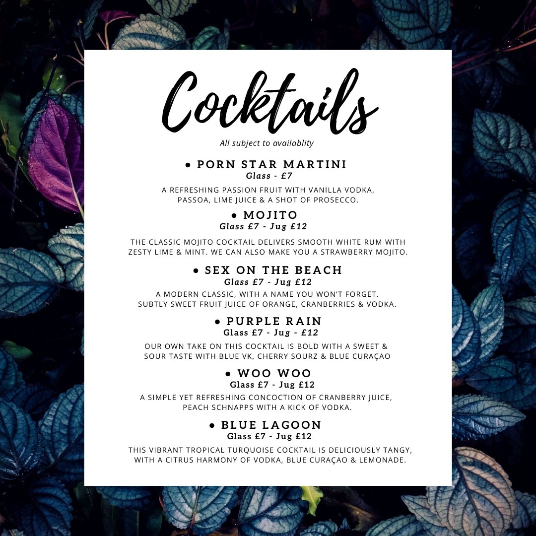 NEW COCKTAIL LIST! 🍹Something to brighten up your stormy Monday!... Whats' your favourite cocktail #WorcestershireHour?🍸