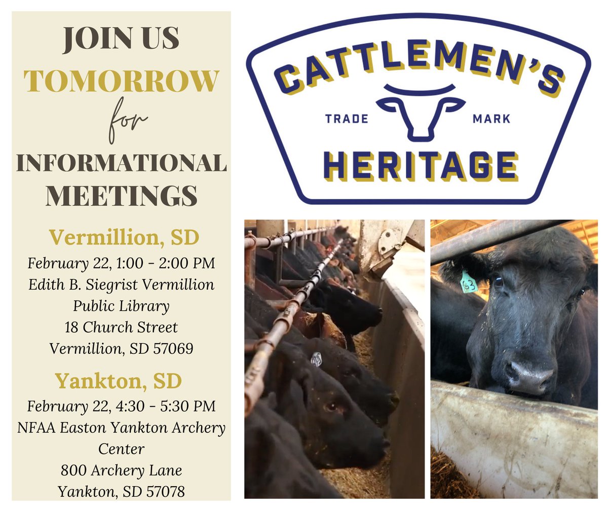 TenCorpInc's tweet photo. We're hitting the road this week to speak w/ those interested in the positive impact that Cattlemen's Heritage will have in IA and the Midwest when we break ground this spring.

Catch them tomorrow in Vermillion, South Dakota at 1 PM and Yankton, South Dakota at 4:30 PM! https://t.co/G4OvzdWpmb