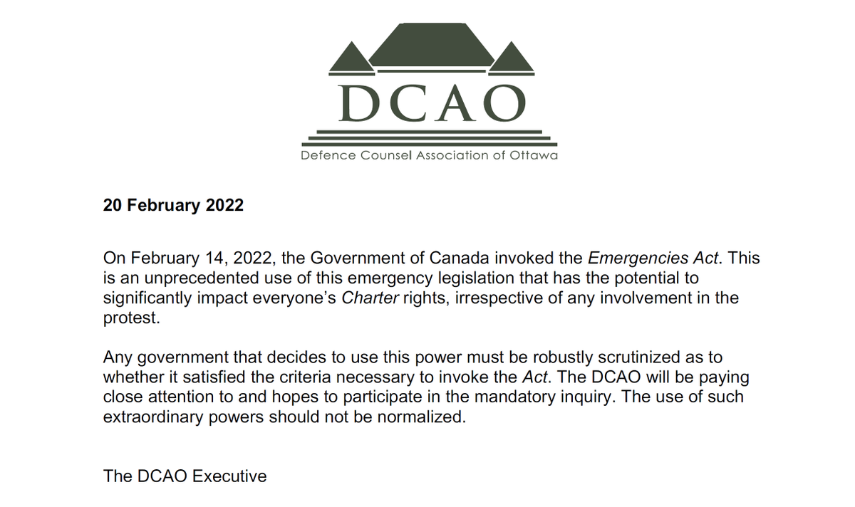 The_DCAO's tweet photo. Statement from the DCAO Executive on the invocation of the federal Emergencies Act. https://t.co/kvmKZqwnY8