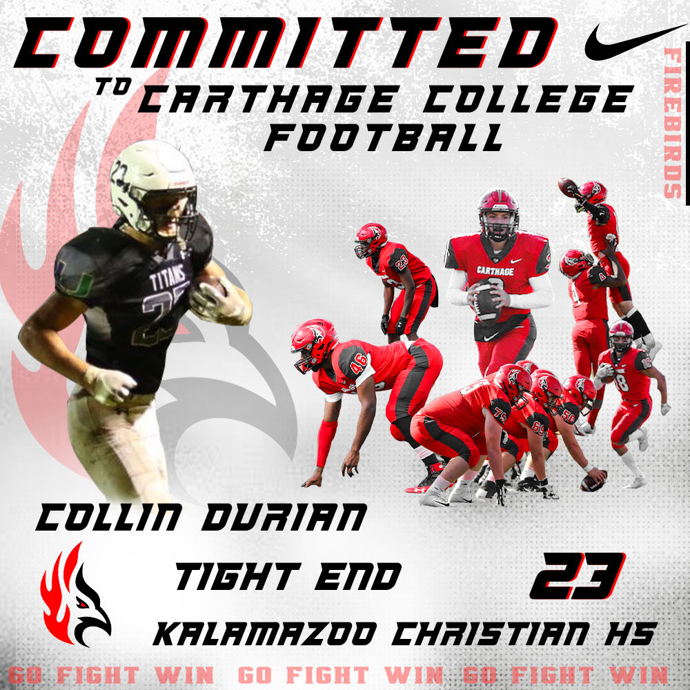 crdurian's tweet photo. After a lot of thought I am blessed to say that I am 100% committed to Carthage College🔴⚪️!So thankful for my family, teammates, and coaches for helping me through this journey ⁦@UnitedFootball_⁩ ⁦@Coach_Ayotte⁩ ⁦@CoachDustinHass⁩ ⁦@JacobIodence⁩ https://t.co/f5Tu5Uc3ha