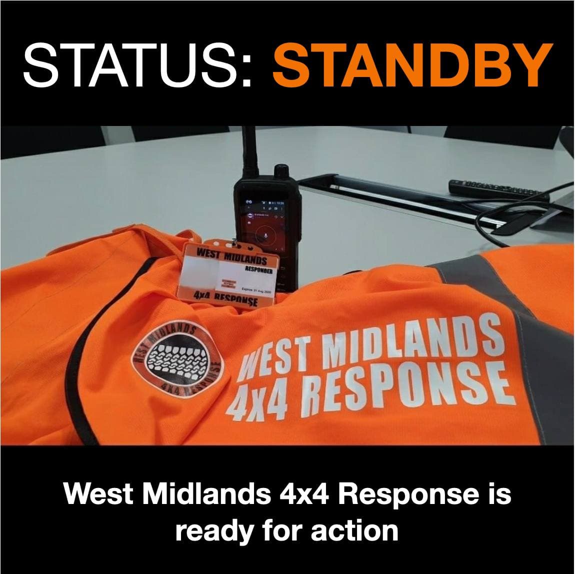 WM4x4R's tweet image. Our team are on standby ready for deployment with the emergency services due to the high number of flood alerts across the area. 
If you're travelling in the bad weather please take care.
#WestMidlands4x4Response
#WestMerciaPolice 
#WestMidlandsAmbulanceService