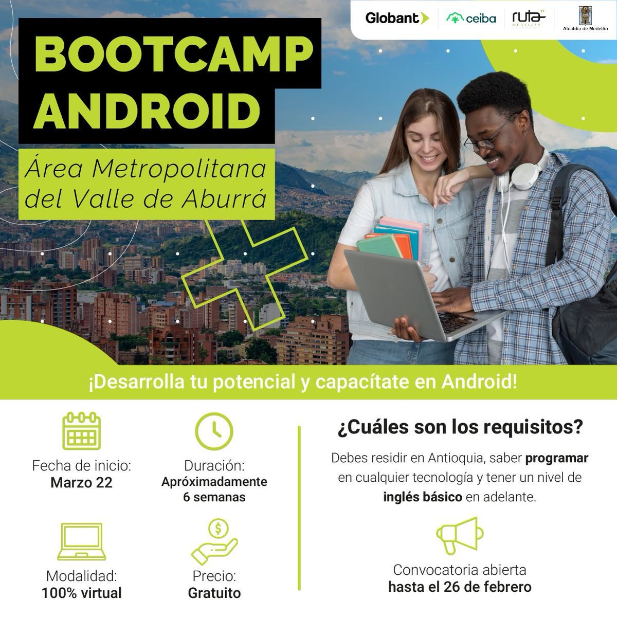 estebanhiguitad's tweet photo. Únete a este Bootcamp y capacítate en Android! El curso es gratuito y online, aprenderás los aspectos principales de Android, al finalizar estarás en condiciones de desarrollar y desplegar aplicaciones completamente funcionales
Click Acá 👉 https://t.co/v1626VaquM
@CeibaSoftware https://t.co/dTLhx7wUaa