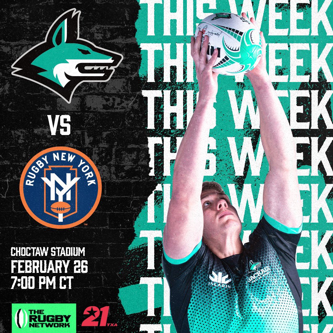 DallasJackals's tweet photo. 𝐖𝐄𝐄𝐊 𝟒 𝐯 𝐍𝐄𝐖 𝐘𝐎𝐑𝐊

📅 Sat, Feb 26th 7pm CT
🏟 Choctaw Stadium - Arlington, TX 
🎟 https://t.co/JHQOxbSeWI
📺 TXA 21 | The Rugby Network 

#JoinThePack | #MLR2022 https://t.co/Na5wB4O5xl